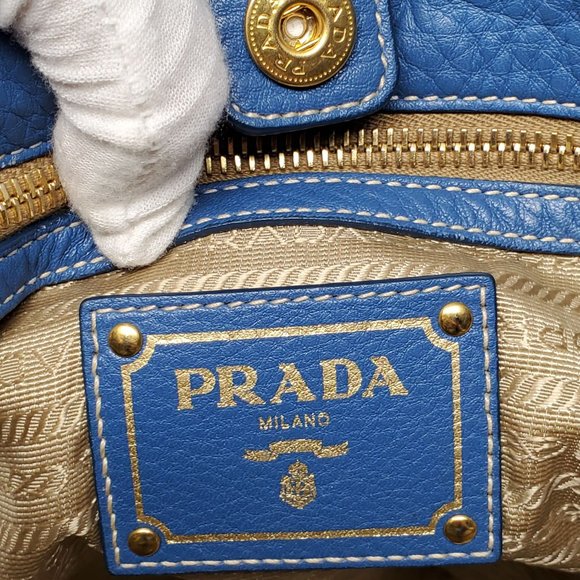 Auth Prada Large Blue Leather Tote Shoulder Bag - Picture 14 of 16
